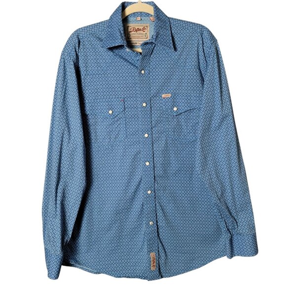 Rafter C Mens Blue Geometric Western Pro Flex 45 Performance Pearl Snap Shirt M - Picture 1 of 8